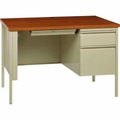 Hirsh Industries® Steel Desk - Single Right Pedestal - 24 x 45 - Putty/Oak - HL10000 Series
