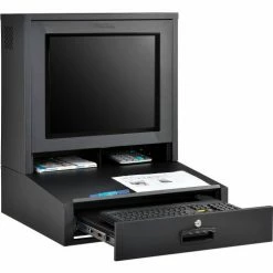 Global Industrial™ Countertop LCD Computer Cabinet, Black -Outlet Desks & Workstations Store 239114BK 03