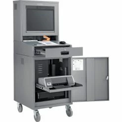 Global Industrial Mobile LCD Computer Cabinet, Dark Gray, Unassembled -Outlet Desks & Workstations Store 239115GYA 02