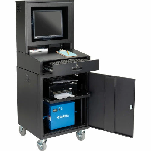 Global Industrial Mobile Powered LCD Computer Cabinet, 40AH Battery, Black, Unassembled 1 Global Industrial Mobile Powered LCD Computer Cabinet, 40AH Battery, Black, Unassembled