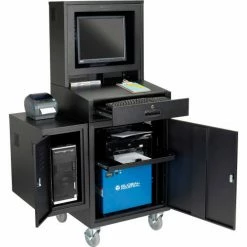 Global Industrial Mobile Powered LCD Computer Cabinet, 100AH Battery, Black, Unassembled -Outlet Desks & Workstations Store 239115PBK 04