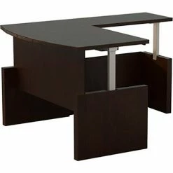 Safco® Aberdeen Height-Adjustable Desk, Bow Front w/Return, 90"D x 72"W, Mocha