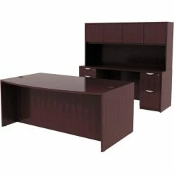 Alera® Wood Desk Shell w/ Bow Front - 71"W x 41-3/8"D x 29-5/8"H Espresso - Valencia Series -Outlet Desks & Workstations Store 242588 ZX