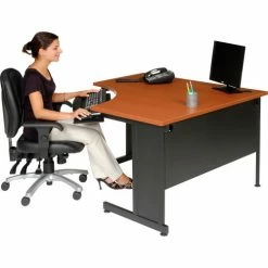 Interion By Global Industrial Interion® 48"W Corner Desk - Cherry -Outlet Desks & Workstations Store 248993CH 02