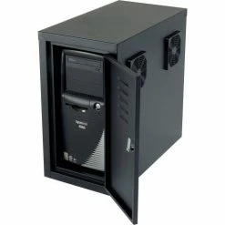 Global Industrial™ CPU Side Cabinet with Front/Rear Doors and 2 Exhaust Fans - Black