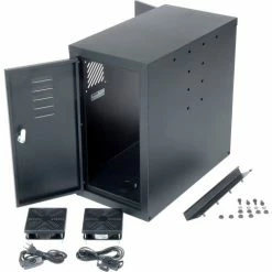 Global Industrial™ Orbit CPU Computer Enclosure Cabinet Front/Rear Doors 2 Exhaust Fans, Black -Outlet Desks & Workstations Store 249309JBK 04 1