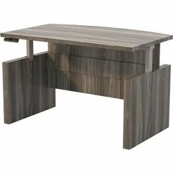 Safco® Aberdeen Height-Adjustable Desk, Bow Front w/Base, 42"D x 72"W, Gray Steel -Outlet Desks & Workstations Store 24936 ABDH7242LGS BackLeftAngle