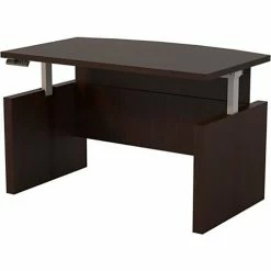 Safco® Aberdeen Height-Adjustable Desk, Bow Front w/Base, 42"D x 72"W, Mocha -Outlet Desks & Workstations Store 24948 ABDH7242LDC BackLeftAngle