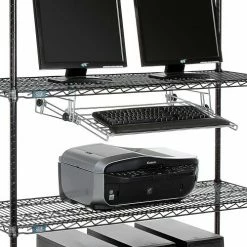 Nexel 4-Shelf Mobile Wire Computer LAN Workstation w/ Keyboard Tray, 48"W x 18"D x 69"H, Black 12 Nexel 4-Shelf Mobile Wire Computer LAN Workstation w/ Keyboard Tray, 48"W x 18"D x 69"H, Black -Outlet Desks & Workstations Store 250114BK 02