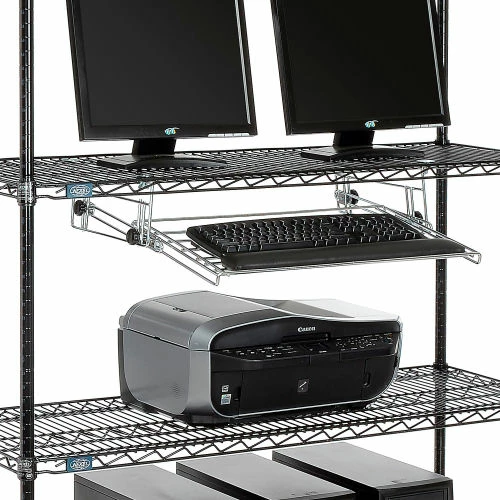Nexel 4-Shelf Mobile Wire Computer LAN Workstation w/ Keyboard Tray, 48"W x 18"D x 69"H, Black 3 Nexel 4-Shelf Mobile Wire Computer LAN Workstation w/ Keyboard Tray, 48"W x 18"D x 69"H, Black - Image 3