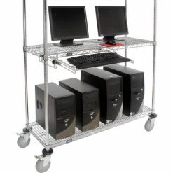 Nexel™ 4-Shelf Mobile Wire Computer LAN Workstation w/Keyboard Tray, 48"W x 18"D x 69"H, Chrome -Outlet Desks & Workstations Store 250114 05