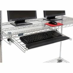 Nexel™ 4-Shelf Mobile Wire Computer LAN Workstation w/Keyboard Tray, 48"W x 18"D x 69"H, Chrome -Outlet Desks & Workstations Store 250114 07