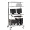 Nexel 4-Shelf Mobile Wire Computer LAN Workstation w/Keyboard Tray, 36"W x 24"D x 69"H, Chrome