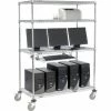 Nexel 4-Shelf Mobile Wire Computer LAN Workstation w/Keyboard Tray, 48"W x 24"D x 69"H, Chrome