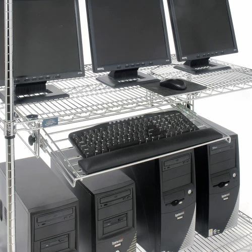 Nexel 4-Shelf Mobile Wire Computer LAN Workstation w/Keyboard Tray, 48"W x 24"D x 69"H, Chrome 4 Nexel 4-Shelf Mobile Wire Computer LAN Workstation w/Keyboard Tray, 48"W x 24"D x 69"H, Chrome - Image 4
