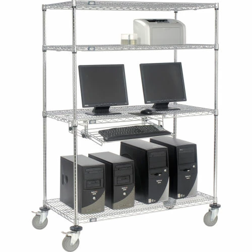 Nexel 4-Shelf Mobile Wire Computer LAN Workstation w/Keyboard Tray, 48"W x 24"D x 69"H, Chrome 5 Nexel 4-Shelf Mobile Wire Computer LAN Workstation w/Keyboard Tray, 48"W x 24"D x 69"H, Chrome - Image 5