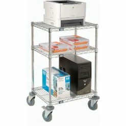 Nexel™ 3-Shelf Mobile Wire Printer Stand, 24"W x 18"D x 39"H, Chrome