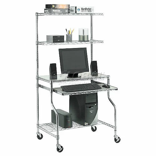 Global Industrial™ Chrome Wire Shelf Mobile Computer LAN Workstation, 31-1/2"W x 24"D x 63"H 3 Global Industrial™ Chrome Wire Shelf Mobile Computer LAN Workstation, 31-1/2"W x 24"D x 63"H - Image 3