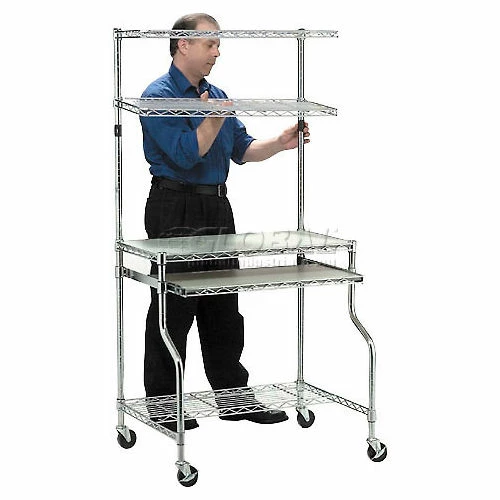 Global Industrial™ Chrome Wire Shelf Mobile Computer LAN Workstation, 31-1/2"W x 24"D x 63"H 4 Global Industrial™ Chrome Wire Shelf Mobile Computer LAN Workstation, 31-1/2"W x 24"D x 63"H - Image 4