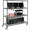 Nexel 4-Shelf Mobile Wire Computer LAN Workstation w/ Keyboard Tray, 60"W x 24"D x 69"H, Black