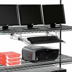 Nexel 4-Shelf Mobile Wire Computer LAN Workstation w/ Keyboard Tray, 60"W x 24"D x 69"H, Black 11 Nexel 4-Shelf Mobile Wire Computer LAN Workstation w/ Keyboard Tray, 60"W x 24"D x 69"H, Black -Outlet Desks & Workstations Store 250197BK 02