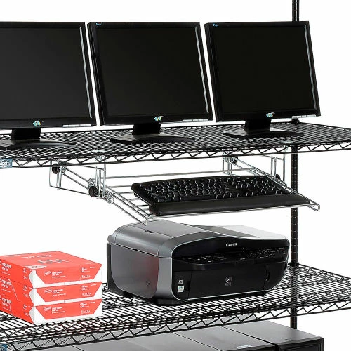 Nexel 4-Shelf Mobile Wire Computer LAN Workstation w/ Keyboard Tray, 60"W x 24"D x 69"H, Black 3 Nexel 4-Shelf Mobile Wire Computer LAN Workstation w/ Keyboard Tray, 60"W x 24"D x 69"H, Black - Image 3