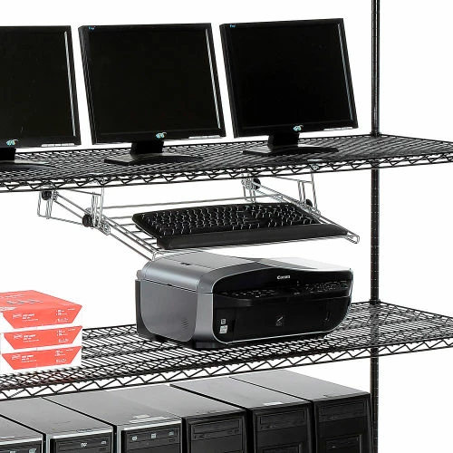 Nexel 4-Shelf Mobile Wire Computer LAN Workstation w/ Keyboard Tray, 72"W x 24"D x 69"H, Black 3 Nexel 4-Shelf Mobile Wire Computer LAN Workstation w/ Keyboard Tray, 72"W x 24"D x 69"H, Black - Image 3