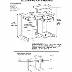 Techni Mobili Complete Computer Workstation Desk, 37-3/4"W x 22"D x 35-1/4"H, Gray -Outlet Desks & Workstations Store 2706A Dimensions