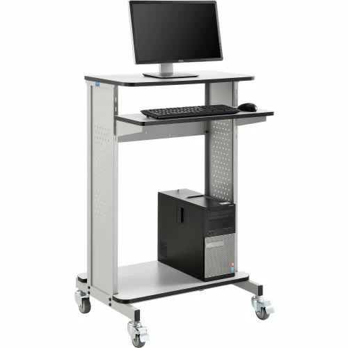 Global Industrial Mobile Computer Workstation & Standing Desk With Keyboard & Mouse Tray, Gray 2 Global Industrial Mobile Computer Workstation & Standing Desk With Keyboard & Mouse Tray, Gray - Image 2