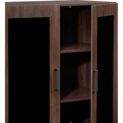 Safco® Mirella Glass Door Display Cabinet, 20"D x 36"W x 38"H, Southern Tobacco -Outlet Desks & Workstations Store 28270 MRGDCSTO FrontAngleOpen
