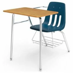 Virco® 9400br Classic Chair Desk-Med Oak Full Top/Navy Seat/Chrome Frame - Pkg Qty 2