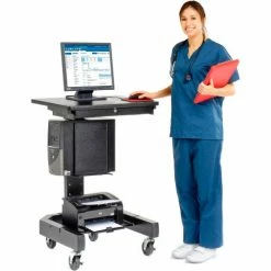 Global Industrial Medical Computer Cart, 27"W x 24-1/2"D x 41"H, Black