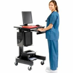Global Industrial™ Medical Computer Cart, 27"W x 24-1/2"D x 41"H, Black -Outlet Desks & Workstations Store 309235BKA 03