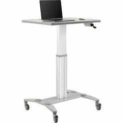 Global Industrial Sit-Stand Mobile Desk With Tablet Slot, Gray/Silver