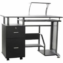 Comfort Products OneSpace 50-100505 Rothmin Computer Desk with Storage Cabinet, Black