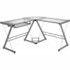 Comfort Products OneSpace 50-JN110400 Ultramodern Glass L-Shaped Computer Desk, Silver/Clear