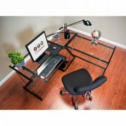 Comfort Products OneSpace 50-JN110500 Ultramodern Glass L-Shaped Computer Desk, Black/Clear -Outlet Desks & Workstations Store 50 JN110500 ARIAL