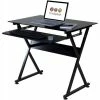 Comfort Products OneSpace 50-JN1205 Ultramodern Glass Computer Desk, with Pull-Out Keyboard Tray, Black