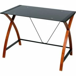 Comfort Products OneSpace 50-JN15B05 Glass and Wood Computer Desk, Black