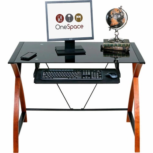 Comfort Products OneSpace 50-JN15K05 Glass and Wood Computer Desk with Pullout Keyboard Tray, Black 4 Comfort Products OneSpace 50-JN15K05 Glass and Wood Computer Desk with Pullout Keyboard Tray, Black - Image 4