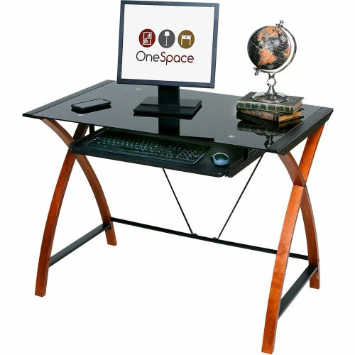 Comfort Products OneSpace 50-JN15K05 Glass and Wood Computer Desk with Pullout Keyboard Tray, Black 2 Comfort Products OneSpace 50-JN15K05 Glass and Wood Computer Desk with Pullout Keyboard Tray, Black - Image 2