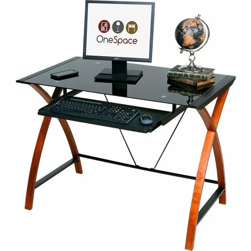 Comfort Products OneSpace 50-JN15K05 Glass and Wood Computer Desk with Pullout Keyboard Tray, Black 3 Comfort Products OneSpace 50-JN15K05 Glass and Wood Computer Desk with Pullout Keyboard Tray, Black - Image 3