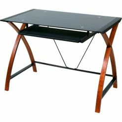 Comfort Products OneSpace 50-JN15K05 Glass and Wood Computer Desk with Pullout Keyboard Tray, Black