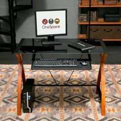 Comfort Products OneSpace 50-JN15K05 Glass and Wood Computer Desk with Pullout Keyboard Tray, Black 16 Comfort Products OneSpace 50-JN15K05 Glass and Wood Computer Desk with Pullout Keyboard Tray, Black -Outlet Desks & Workstations Store 50 JN15K05 r