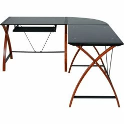 Comfort Products OneSpace 50-JN15L05 Lescot L-Shaped Computer Desk, Black -Outlet Desks & Workstations Store 50 JN15L05 c