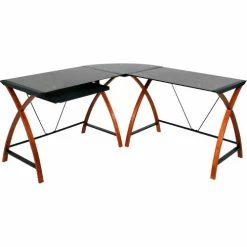 Comfort Products OneSpace 50-JN15L05 Lescot L-Shaped Computer Desk, Black -Outlet Desks & Workstations Store 50 JN15L05 d