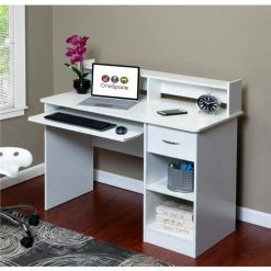 Comfort Products OneSpace 50-LD0101 Essential Computer Desk, Hutch with Pull-Out Keyboard, White -Outlet Desks & Workstations Store 50 LD0101 5