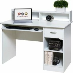 Comfort Products OneSpace 50-LD0101 Essential Computer Desk, Hutch with Pull-Out Keyboard, White