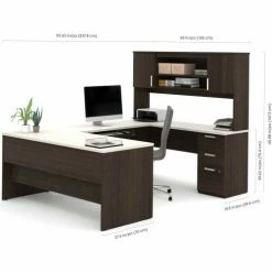 Bestar® Ridgely Series U-Shaped Desk With Dark Chocolate & White Chocolate Finish -Outlet Desks & Workstations Store 52414 31 fond blanc dim