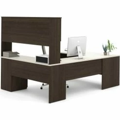 Bestar® U-Shaped Desk with Lateral File and Bookcase - Dark/White Chocolate - Ridgeley Series -Outlet Desks & Workstations Store 52414 31 fond blanc 2 1